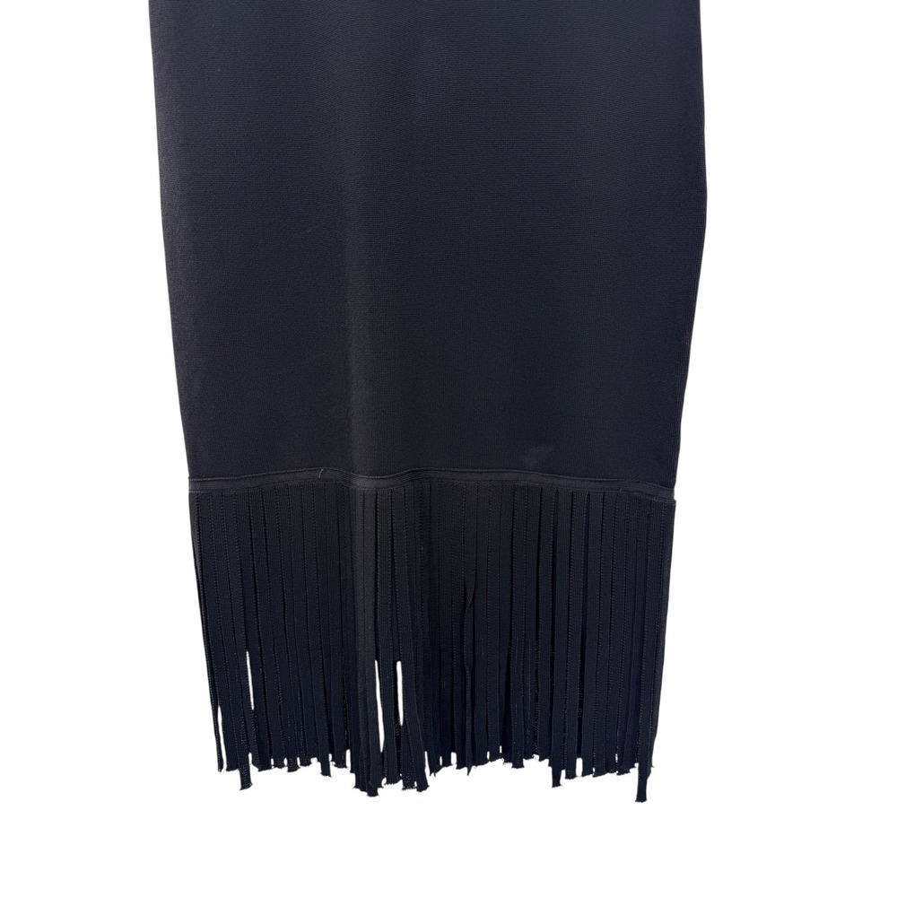 Shoshanna Womens Fringe Hem Perforated Knit Sheath Dress Black Size Large NWT - Picture 4 of 8
